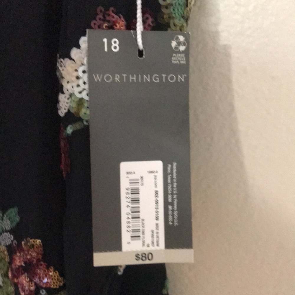 Worthington Women's 18 Pencil Skirt Black Floral Sequined Sheer Hem Midi NEW - Picture 7 of 11